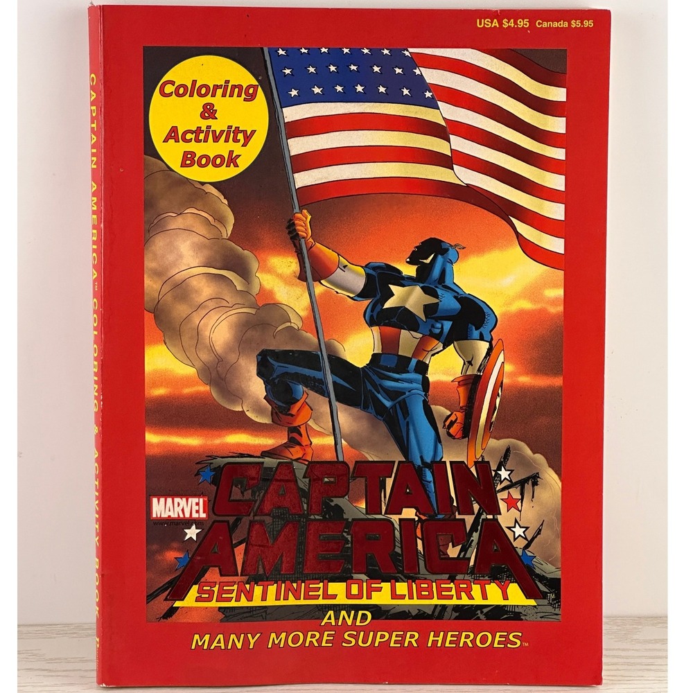 Captain America Sentinel of Liberty Coloring Activity Book Marvel 2002 Uncolored